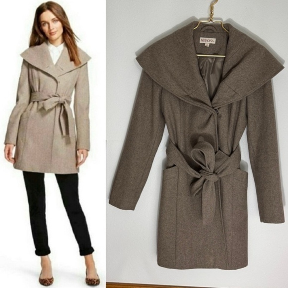 Merona wool blend shawl collar coat with tie belt size Small